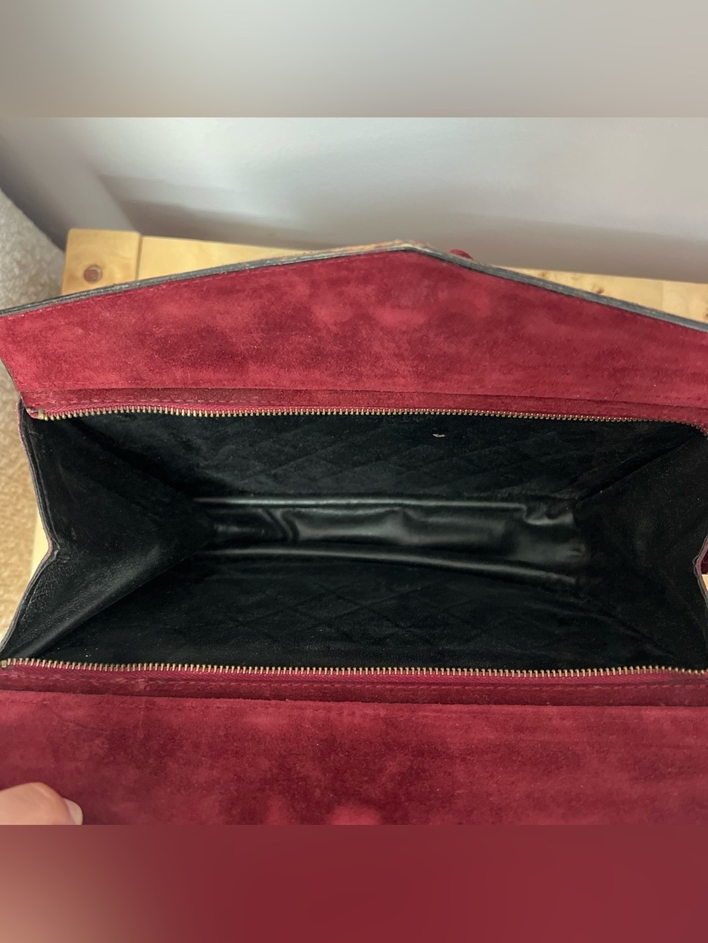 Vintage Yves Saint Laurent Burgundy Leather and Suede Clutch Zipper Bag Designer - Picture 7 of 9